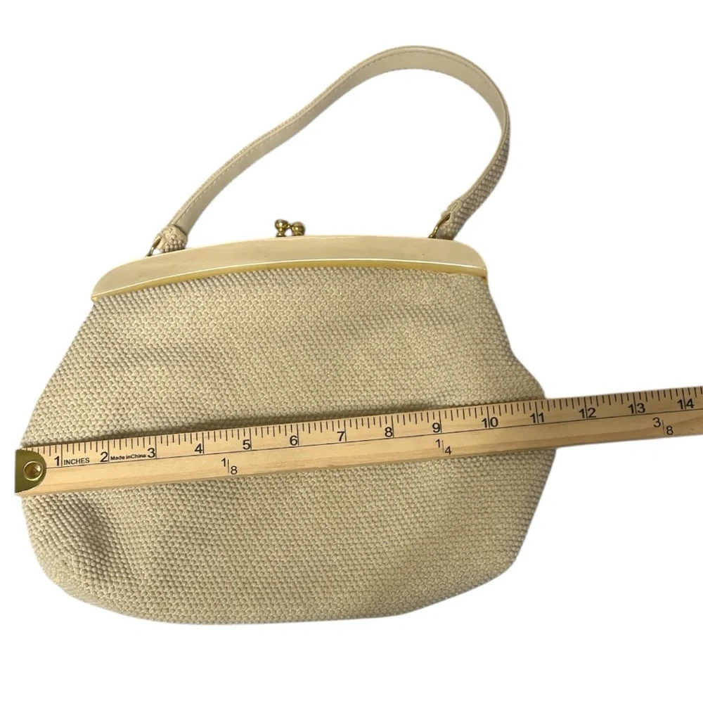 Laura USA Cream Vintage Beaded With Lucite Frame Handbag